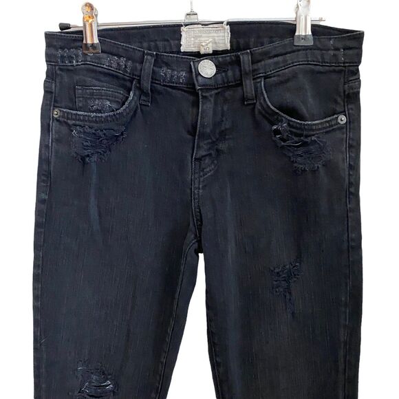 Current/Elliott 25 Ankle Skinny Jeans Overdye Black Destroy Holes - Picture 4 of 9